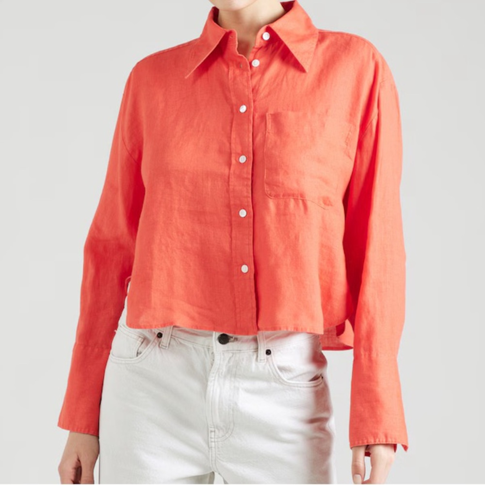 Banana Republic Button Down Linen Skimmer Blouse Coral Solid Size M